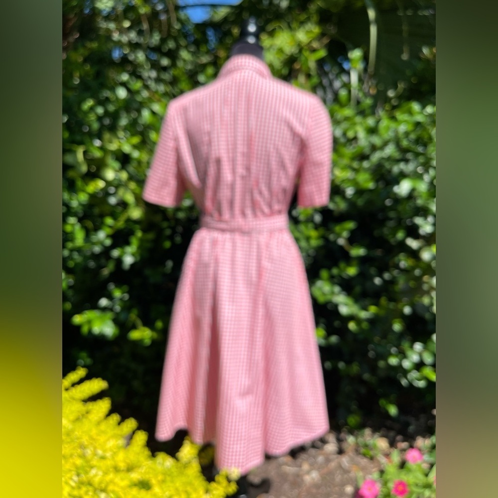 California Looks vintage gingham dress red/white belt +shoulder pads Size 8P 7-4 - Picture 3 of 11
